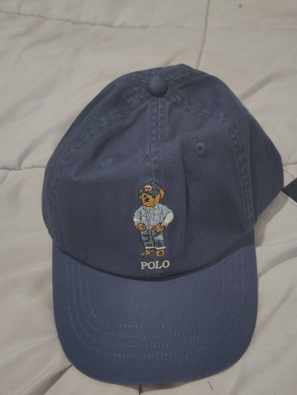 Polo Ralph Lauren Denim Bear Blue Leather Strap Dad Hat Cap One Size